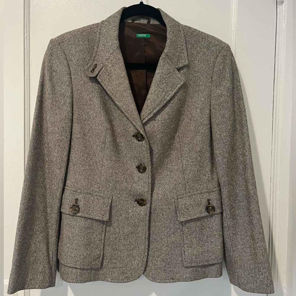 Excellent Used Condition! Benetton Wool Jacket Tan/Beige Lined Size Italy 44